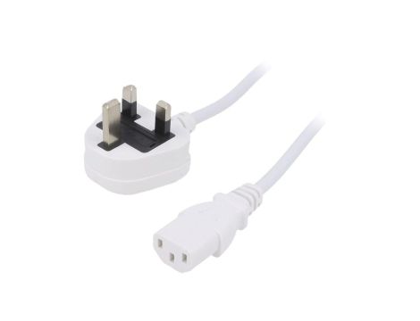 Kabel H05VV-F, BS 1363 (G) wtyk, IEC C13 żeński, max. 3A, 250V, PVC, LT-318(3A)+501 3X0.75 WHT 1.8M
