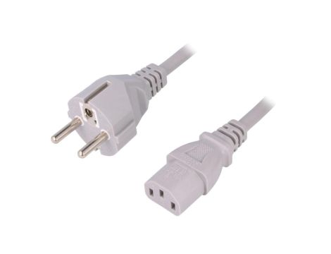 Kabel H03VV-F, CEE 7/7 (E/F) wtyk, IEC C13 żeński, max. 16A, 250V, PVC, LT-312+501 H05VV-F 3X1.0 GRY 1.5M