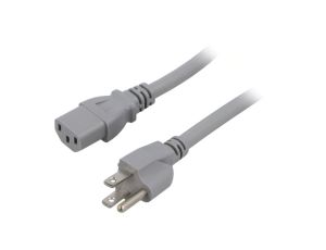 Kabel SJT, IEC C13 żeński, NEMA 5-15 (B) wtyk, max. 15A, 125V, PVC, LT-501+202 SJT 14/3 3M GRY