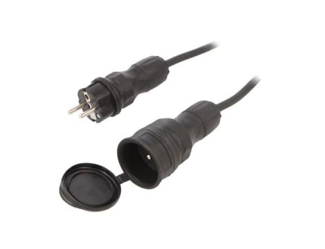 Przedłużacz sieciowy, H05RR-F, 3G1,5mm2, 5m, guma, czarny, 16A W-99141