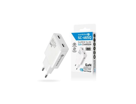 Ładowarka sieciowa everActive GaN SUPER SLIM SC-465Q z dwoma gniazdami USB-C PD 45W