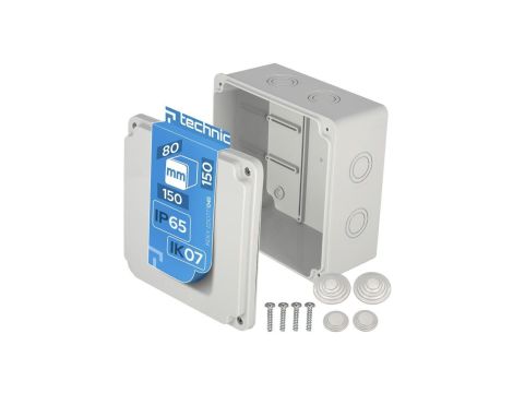 Puszka hermetyczna 150x150x80 N/T z zestawem dławików (nieprzezroczysta) szara IP65 EDO