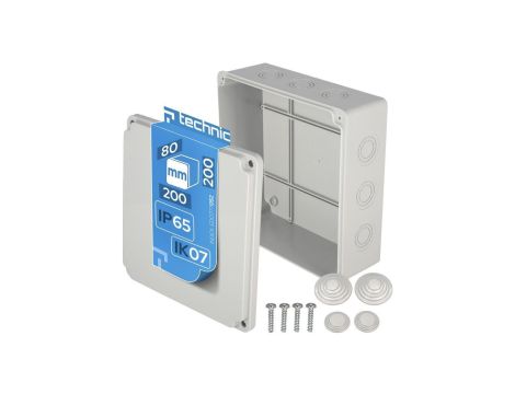 Puszka hermetyczna 200x200x80 N/T z zestawem dławików (nieprzezroczysta) szara IP65 EDO