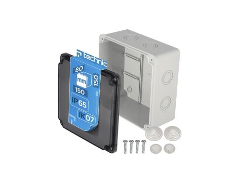 Puszka hermetyczna 150x150x80 N/T z zestawem dławików (przezroczysta) szara IP65 EDO