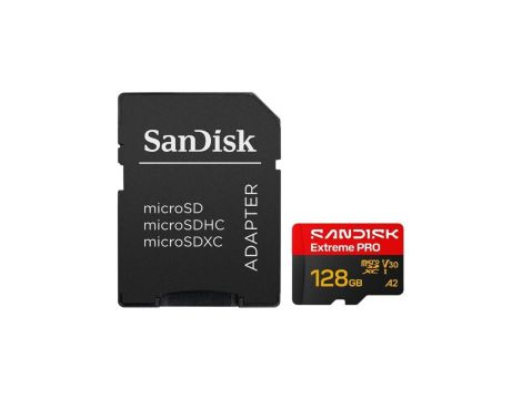 Karta pamięci SanDisk microSD / microSDXC 128GB Extreme PRO 250MBs / 120MB/s UHS-I U3 V30 A2