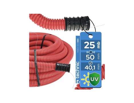 Rura osłonowa karbowana AROT dwuwarstwowa z pilotem do ziemi i złączką 450N CZERWONA fi50 (25mb) EDO