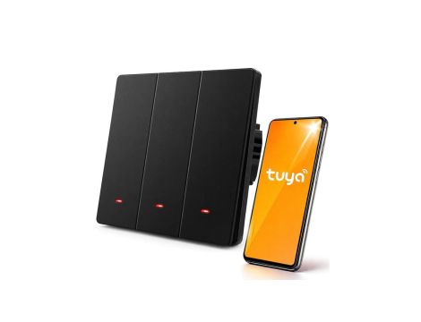 Qoltec Inteligentny 3-kanałowy włącznik wyłącznik światła Wi-Fi Timer Tuya Smart life Czarny