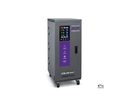 Qoltec Trójfazowy stabilizator napięcia AVR MULTIPROTECTION 30kVA Dokładność 3 Serwomotor 3F LCD Expert Line
