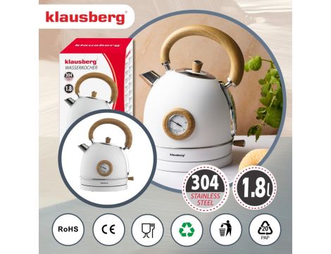 KLAUSBERG CZAJNIK ELEKTRYCZNY Z TERMOMETREM 1,8L BIAŁY Z DREWNEM STAL NIERDZEWNA 1850-2200W - 3