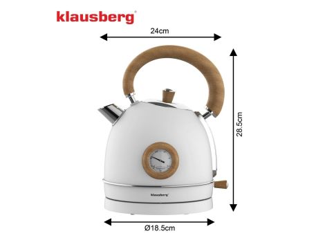 KLAUSBERG CZAJNIK ELEKTRYCZNY Z TERMOMETREM 1,8L BIAŁY Z DREWNEM STAL NIERDZEWNA 1850-2200W - 4