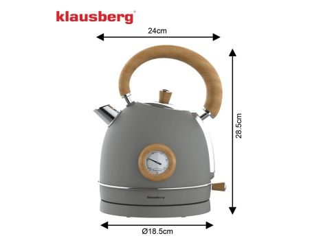 KLAUSBERG CZAJNIK ELEKTRYCZNY Z TERMOMETREM 1,8L SZARY Z DREWNEM STAL NIERDZEWNA 1850-2200W - 3