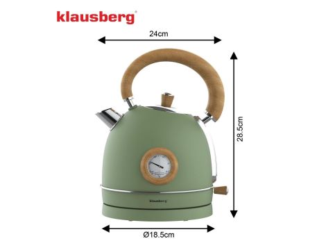 KLAUSBERG CZAJNIK ELEKTRYCZNY Z TERMOMETREM 1,8L ZIELONY Z DREWNEM STAL NIERDZEWNA 1850-2200W - 3