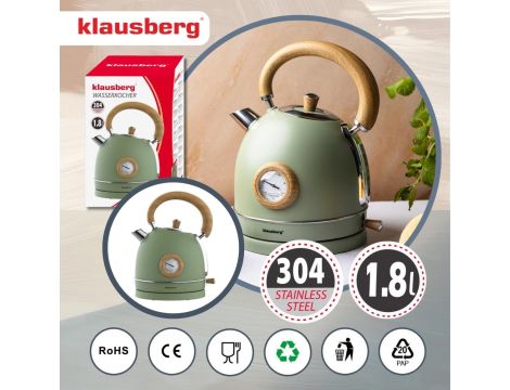 KLAUSBERG CZAJNIK ELEKTRYCZNY Z TERMOMETREM 1,8L ZIELONY Z DREWNEM STAL NIERDZEWNA 1850-2200W - 5