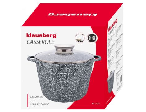 KLAUSBERG GARNEK Z POKRYWKĄ MARMUREK 28cm 10L STAL SZARY - 2
