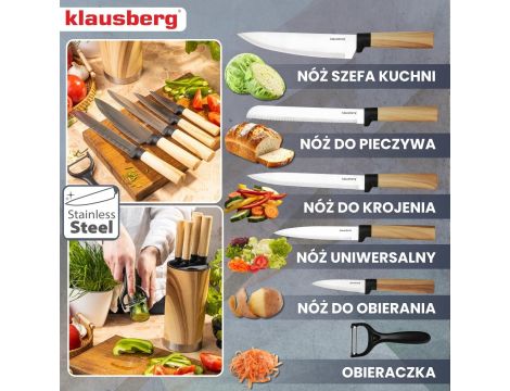 KLAUSBERG NOŻE KUCHENNE ZESTAW  5 NOŻY + OBIERACZKA - 3
