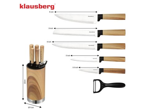 KLAUSBERG NOŻE KUCHENNE ZESTAW  5 NOŻY + OBIERACZKA - 5