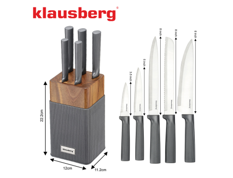 KLAUSBERG NOŻE KUCHENNE ZESTAW  6 ELEMENTÓW Z BLOKIEM AKACJOWYM STAL NIERDZEWNA - 4