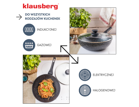 KLAUSBERG PATELNIA WOK 28cm MARMUROWA CZARNA Z POKRYWKĄ - 4