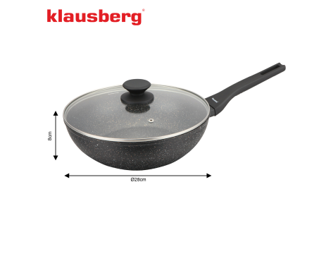 KLAUSBERG PATELNIA WOK 28cm MARMUROWA CZARNA Z POKRYWKĄ - 5