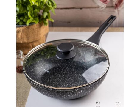 KLAUSBERG PATELNIA WOK 28cm MARMUROWA CZARNA Z POKRYWKĄ - 6