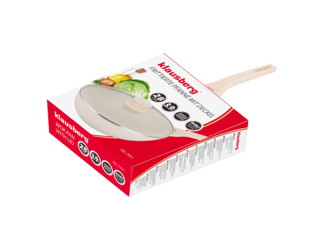 KLAUSBERG PATELNIA WOK 28cm MARMUROWA KREMOWA Z POKRYWKĄ - 6