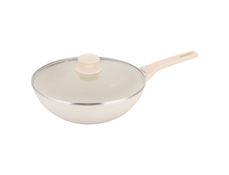 KLAUSBERG PATELNIA WOK 28cm MARMUROWA KREMOWA Z POKRYWKĄ - 7