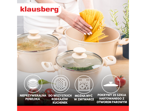 KLAUSBERG ZESTAW GARNKÓW  6 ELEMENTÓW Z MARMURKOWĄ POWŁOKĄ NIEPRZYWIERALNĄ  BEŻOWE - 4