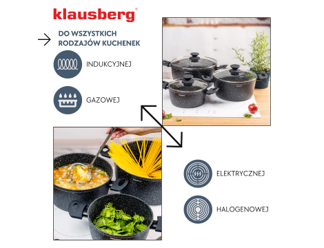 KLAUSBERG ZESTAW GARNKÓW  6 ELEMENTÓW Z MARMURKOWĄ POWŁOKĄ NIEPRZYWIERALNĄ  CZARNE - 4