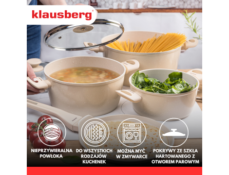 KLAUSBERG ZESTAW GARNKÓW  7 ELEMENTÓW Z MARMURKOWĄ POWŁOKĄ NIEPRZYWIERALNĄ  BEŻOWE - 3