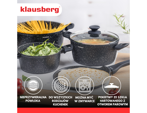 KLAUSBERG ZESTAW GARNKÓW  7 ELEMENTÓW Z MARMURKOWĄ POWŁOKĄ NIEPRZYWIERALNĄ  CZARNE - 6