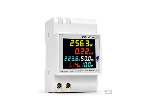 Qoltec Jednofazowy licznik 6w1 miernik zużycia energii na szynę DIN 230V 100A LCD CT 3P