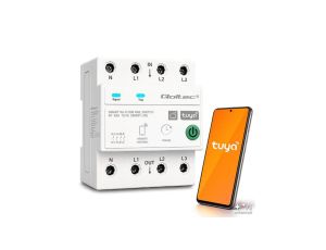 50976 Qoltec Trójfazowy przekaźnik 63A na szynę DIN 3P+N Timer Wi-Fi Tuya Smart Life Amazon Alexa 4P