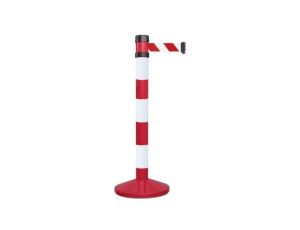 Bariera chowana, słupek z taśmą 4m Ø 78mm czerwony, biały