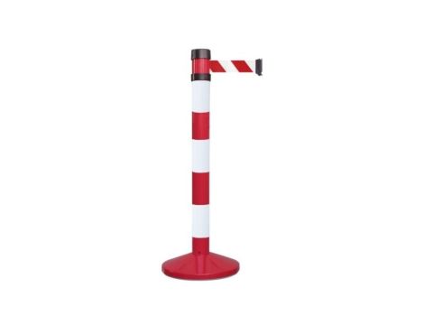 Bariera chowana, słupek z taśmą 4m Ø 78mm czerwony, biały