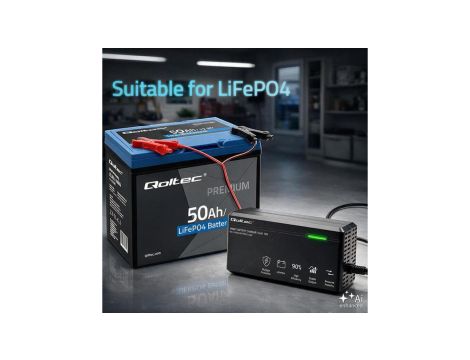 52670 Qoltec Specjalistyczna ładowarka do akumulatora LiFePO4 12V 10A PF 0.9 LED Inteligentne ładowanie