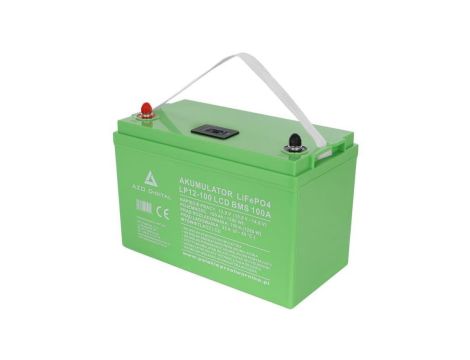 Akumulator LiFePO4 (litowo-żelazowo-fosforanowy) 12V 100Ah (100A) LCD + BMS AZO