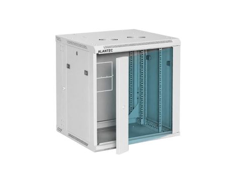 Szafa wisząca RACK 19 12U 600mm wewnętrzna drzwi szklane z zamkiem szara FLAT PACK IP20 ALANTEC