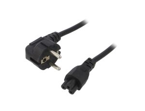 Kabel zasilający H03VV-H CEE 7/7 (E/F) wtyk kątowy, IEC C5 żeński, 2,5A, 0,25kV, 1m, PVC, AK-NB-08C