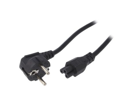 Kabel zasilający H03VV-F CEE 7/7 (E/F) wtyk kątowy, IEC C5 żeński, 2,5A, 0,25kV, 1,5m, PVC, AK-NB-01C