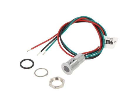 Kontrolka LED, płaska, 24V DC, IP67, przewody, Q8F5CZZRYG24E