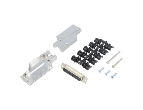 Złącze D-Sub wtyk żeńskie, ekranowane, wytłaczane styki, kątowe 90, PIN: 25, lutowanie, na przewód, 6355-0065-13
