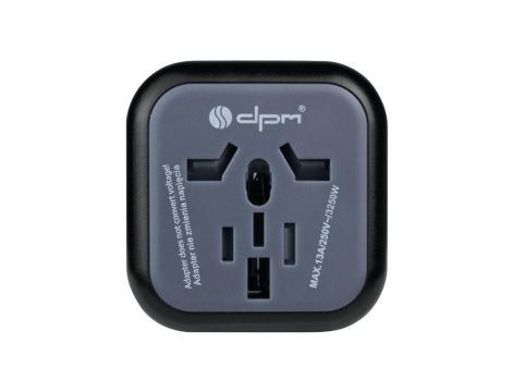 Podróżny adapter zasilania wtyk typu E / gniazdo uniwersalne A, B, G, I czarny DPM