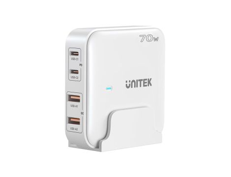 Ładowarka sieciowa biurkowa 70W 2xPD(USB A+ USB C) 2xQC(USB A+ USB C) biała UNITEK