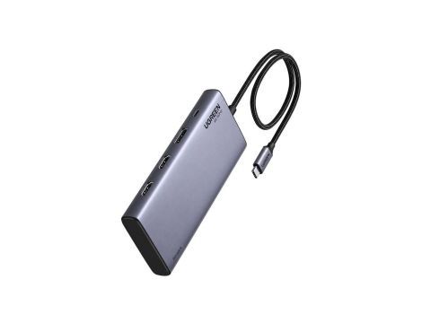 UGREEN Hub USB 3.2 C aktywny (CM639) na 4 porty USB (2xUSB, 2xUSB-C 3.2), 2x HDMI, 1xDisplayPort+gniazda USB czarny /0,3m/