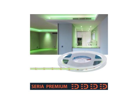 Taśma LED Premium 12V 480led/m COB 9W/m zielona IP20 980lm/m 8mm 3Y 50m
