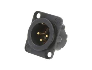 Złącze XLR, męskie, gniazdo, proste, PIN: 3, lutowanie, kołnierz (2 otwory), na panel, NC3MD-LX-B