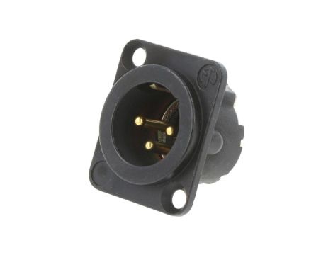 Złącze XLR, męskie, gniazdo, proste, PIN: 3, lutowanie, kołnierz (2 otwory), na panel, NC3MD-LX-B