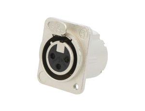Złącze XLR, żeńskie, gniazdo, z przyciskiem, proste, PIN: 3, lutowanie, kołnierz (2 otwory), na panel, NC3FD-LX-M3