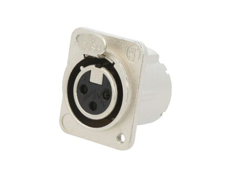 Złącze XLR, żeńskie, gniazdo, z przyciskiem, proste, PIN: 3, lutowanie, kołnierz (2 otwory), na panel, NC3FD-LX-M3