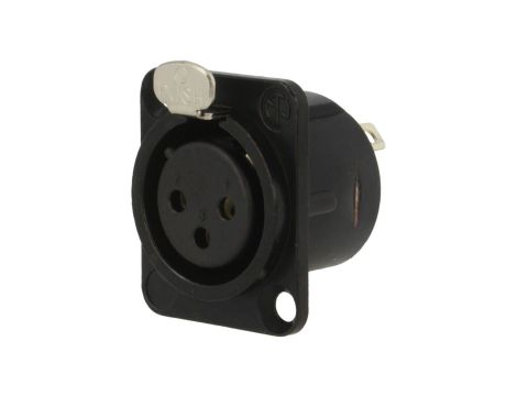 Złącze XLR, żeńskie, gniazdo, z przyciskiem, proste, PIN: 3, lutowanie, kołnierz (2 otwory), na panel, NC3FD-L-BAG-1